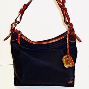 DOONEY AND BOURKE Large Nylon Curved Leather Trim Vintage Bag, Black and Tan